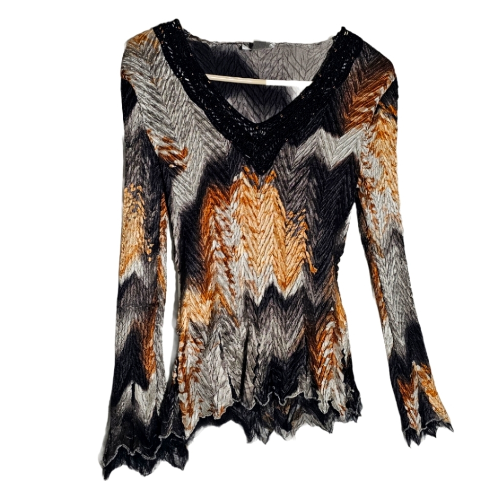 Alberto Makali y2k metallic long sleeve blouse crinkle